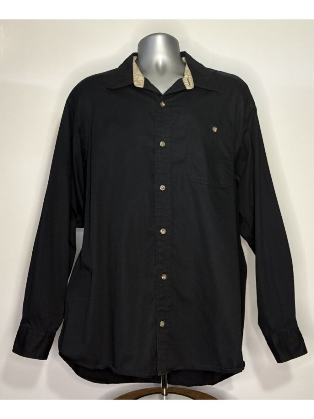 RedHead Men's Black Long Sleeve Shirt Collar Button Up Shirt Cotton Men's XL - Picture 7 of 12